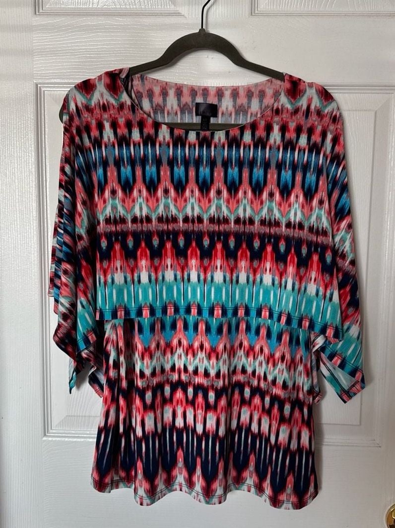 Rafaella Women's Abstract Ikat Layered Cold Shoulder Blouse